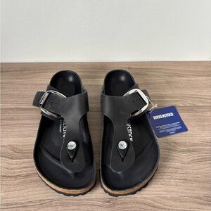 Birkenstock Gizeh Big Buckle Black Leather Regular Fit Sz 35 / 4 US NWT❤️